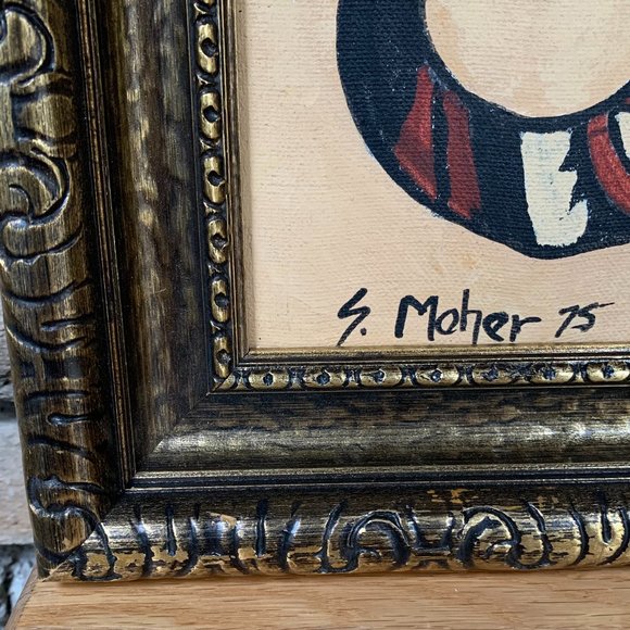 VTG Original Oil Painting Bird Native American Tribal 70s Bohemian Art Signed - Picture 3 of 11